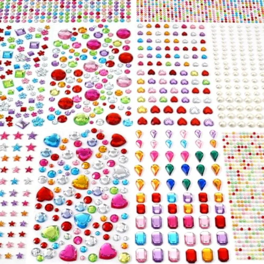 2774pcs Gem Stickers Jewels for Crafts, Self Adhesive Rhinestone Jewel Stick on Gems, Acrylic Bling Heart Stickers, Craft Suppl