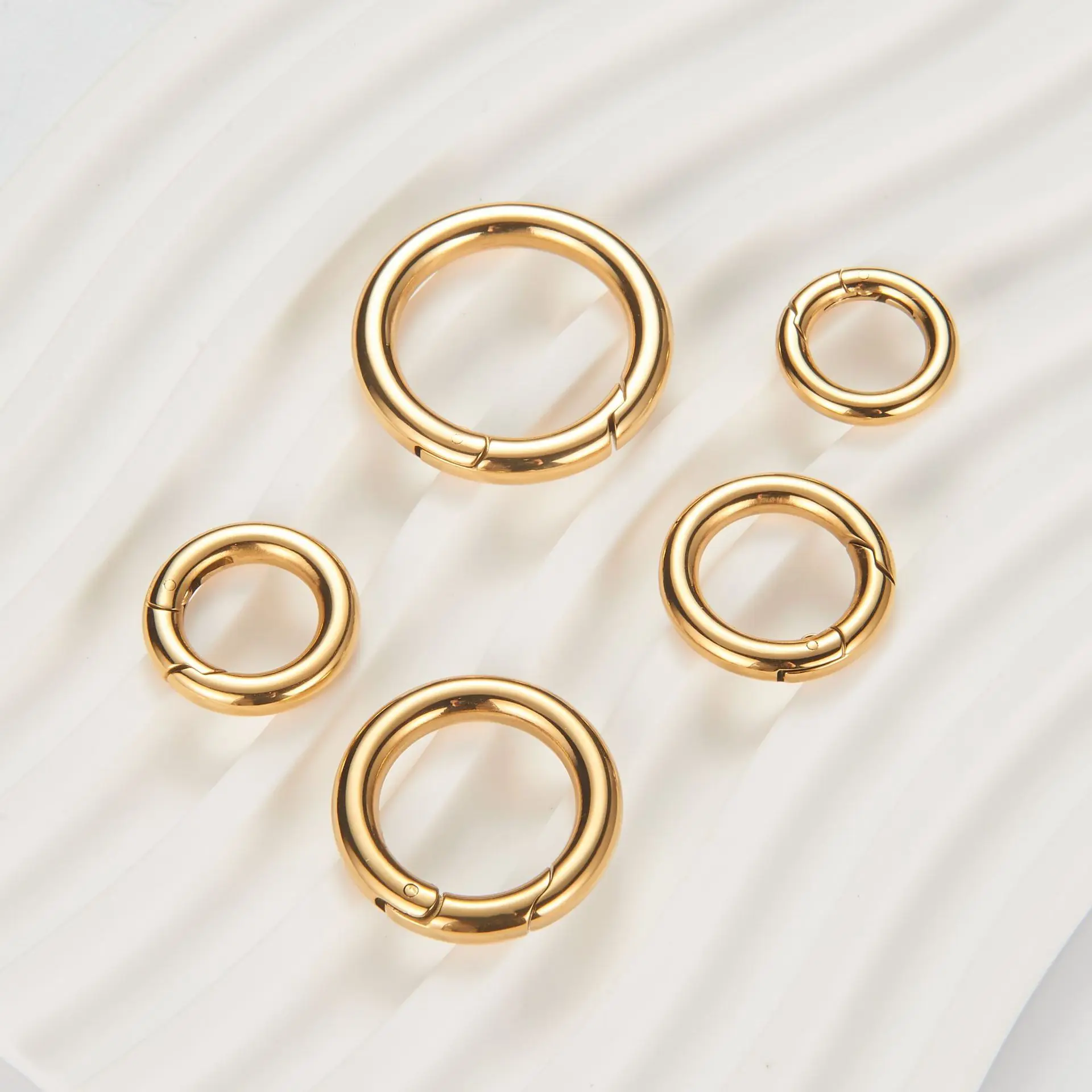 Edelstahl-Schlüsselanhänger mit offener Schnalle, runder Ring, Federverschluss, DIY-Handgefertigtes Taschenzubehör, solide Schmuckhaken – Detail 3