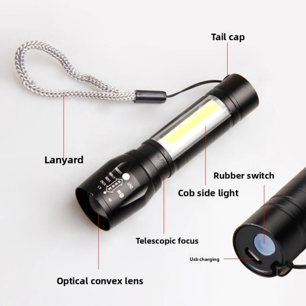 Aluminum Alloy Mini Super Bright Flashlight - Rechargeable, Portable, Zoomable LED Searchlight for Home & Emergency Use