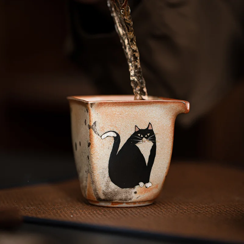 Creative Wild Cat to Make Money Pitcher Gong Dao Bei Japanese Style Set Handmade Silver Gilded Cup Square Serving Pot Fair Mug
