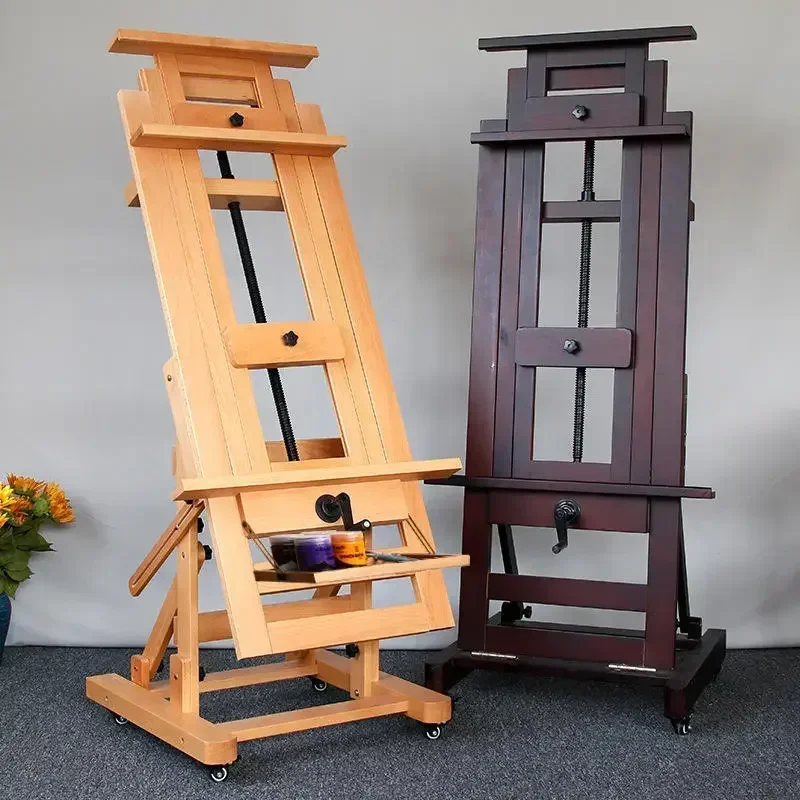 Wood Professional Grade Easel Single Rocker Height Adjustable Horizontal Vertical Solid Wood Floor Standing Large Easel