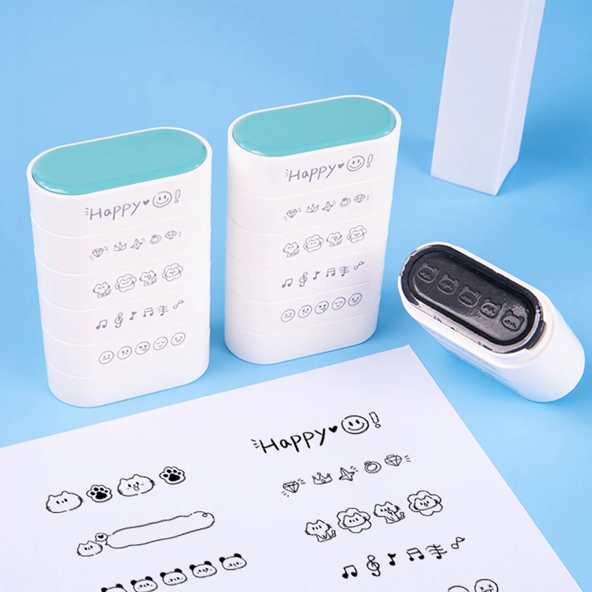 5pcs Layer Stackable Stamp Set Emoji Animal Music Pattern Mini Decorative Stamps for Journaling Planner Scrapbooking DIY Crafts
