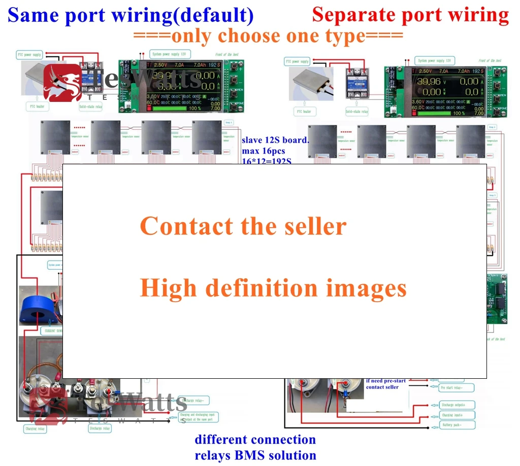 Teswatts 96S to 192S BMS board 108S 120S 132S 144S 156S 168S 180S LTO lifepo4 lithium sodium ion App LCD relay 80A 150A 200A