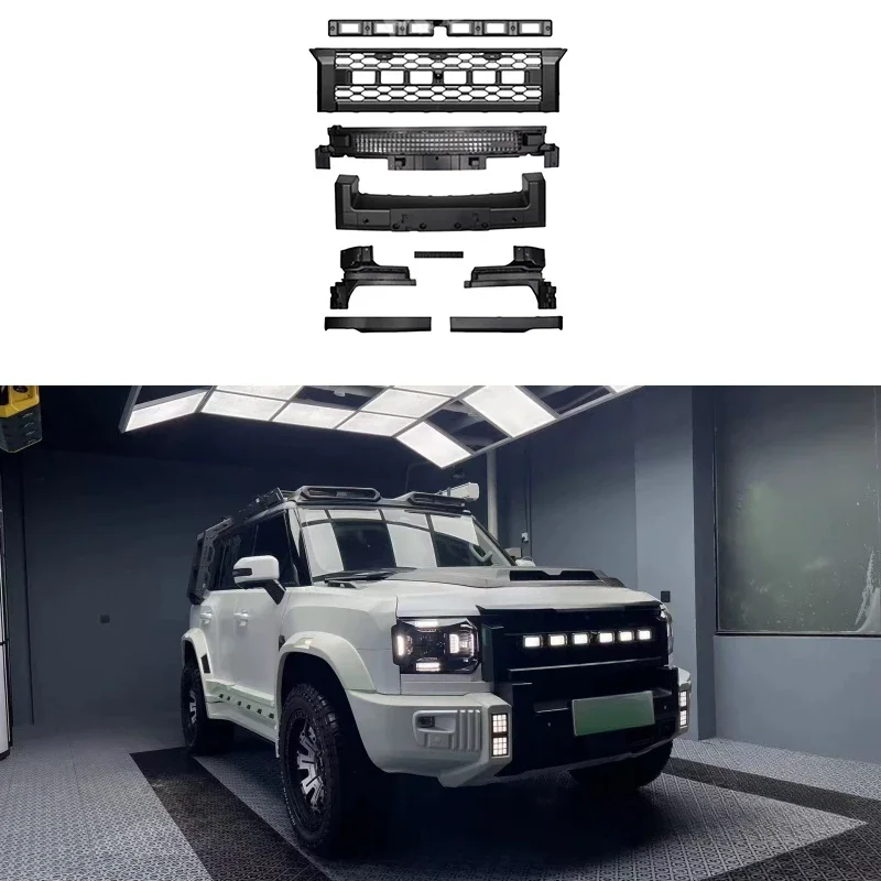 Car Front Face Matte Black Grille Fit for JETOUR Traveler T2 2023 High Quality Modified LED Light Star Grille Easy Installation