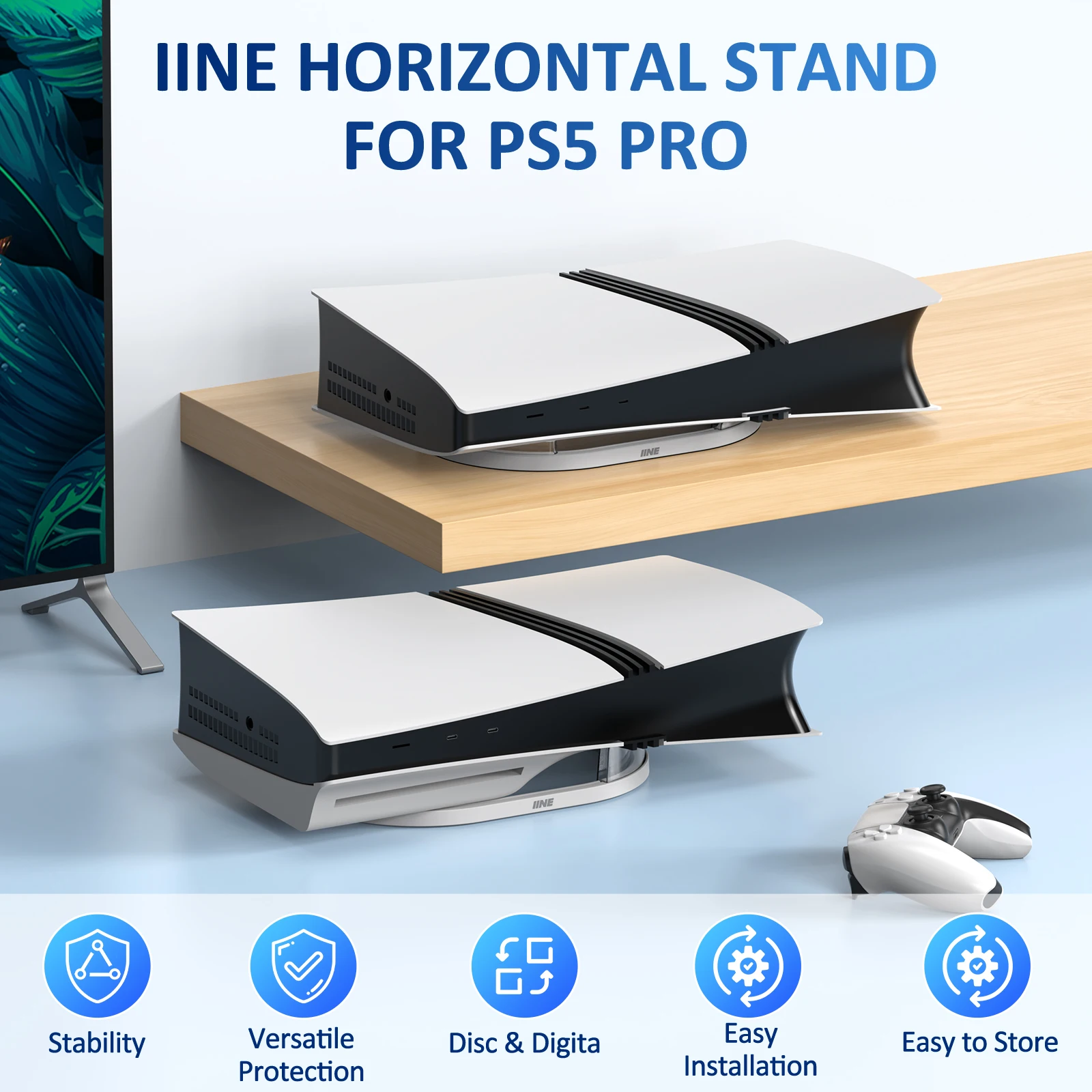 IINE penyangga Horizontal untuk PS5 Pro/stabilitas & cakram & Digital & instalasi mudah & perlindungan serbaguna & mudah untuk disimpan