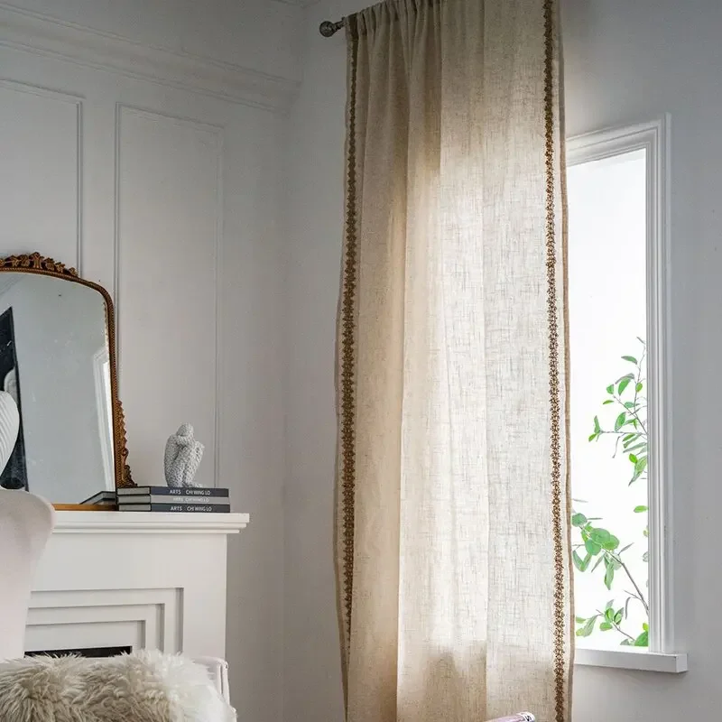 Cotton Linen Curtains 84 Inch Length 1 Panel Rod Pocket Boho Blackout Light Filtering for Living Room Baby Bedroom Window Drapes