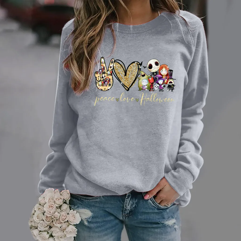Peace Patterned Long-sleeved Crew-neck Hoodie Woman Sweatshirt Clothes Streetwear Women Sweatshirts