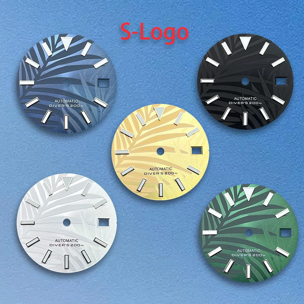 

28.5mm S Logo SKX007 Dial Fit NH35/NH36/4R/7S Movement High-Quality Bamboo Leaf Watch Modification Accessories Green Luminous