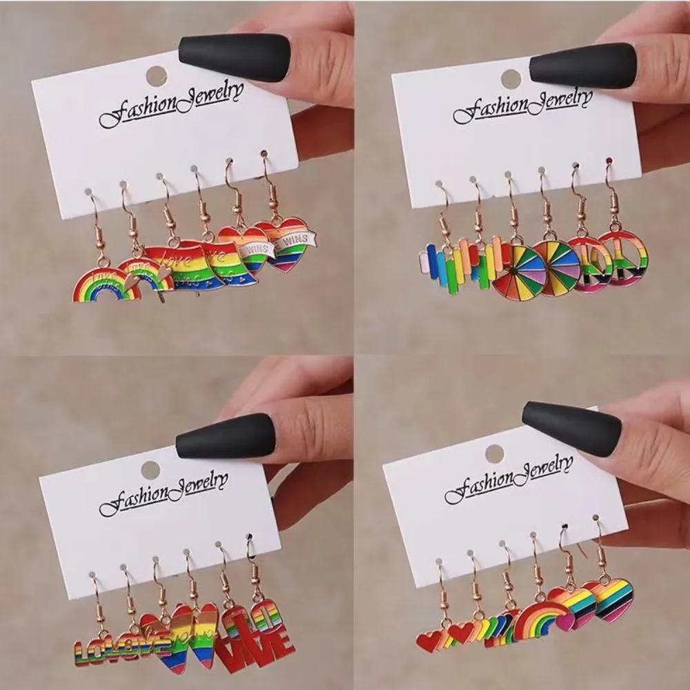 

Cartoon Rainbow Flag Heart Earrings Set for Women Men Transgender Pansexual LGBT Jewelry Gender Equality Gay Pride Lovers Gifts