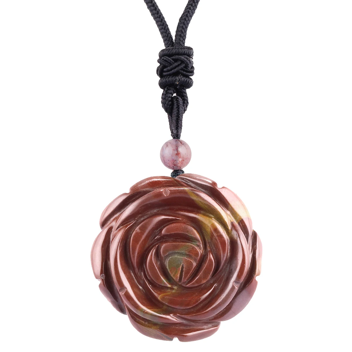 

Retro Rose Pendant Necklace Reiki Indian Agate Healing White Jade Adjustable Long Chain Boho Style Women Jewelry Fashion