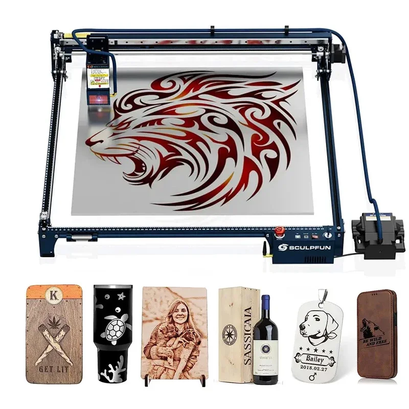 SCULPFUN S30 Ultra-11W Laser Engraving Machine 600x600mm Engraving Area Automatic Air Assist Replaceable Lens Eye Protection