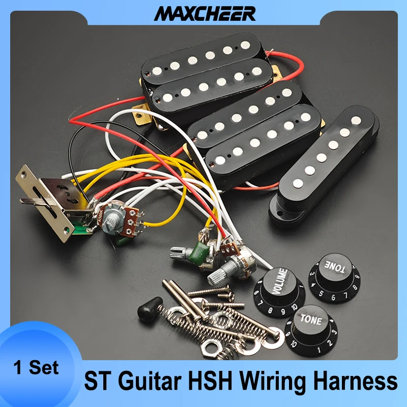 

1 комплект звукоснимателей HSH Humbucker для электрогитары, накладка с загруженной накладкой, предварительно проводные звукосниматели для электрогитары FD ST, черный/белый