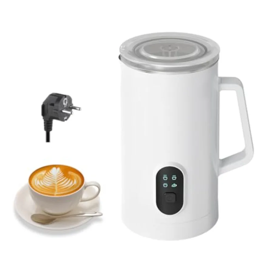 

4 IN 1 Electric Milk Frother for Latte, Cappuccino, Hot Chocolate Stainless Steel, White, Large 580ml Ccity, Automatic Hot Cold