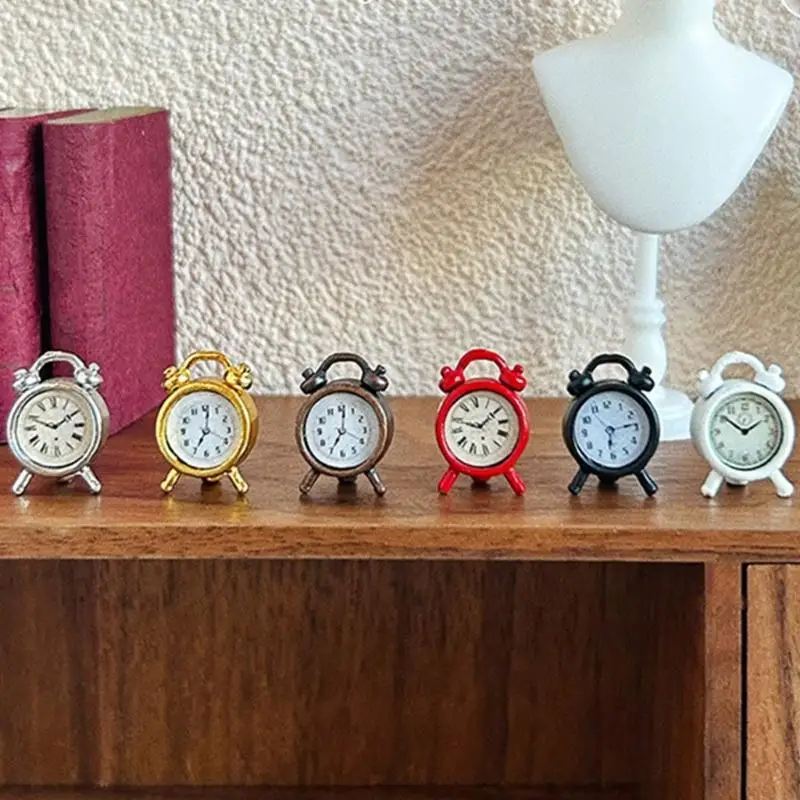 Pack Of 2 Miniature Clock Model For Doll House Decors Antique Desktop Clock Bookshelf Decoration Scene Accessories A2UB