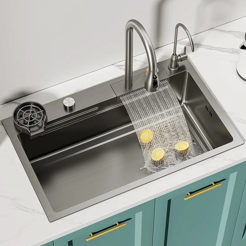 Feiyu Waterfall Sink Large Single Sink Kitchen Vegetable Basin 304 Stainless Steel Dishwasher Household Dishwasher Undercounter