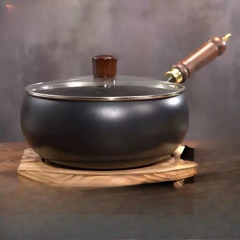 

Pot Household iron pan Handmade wok Uncoated complementary food flat bottom, non-stick pan, wok