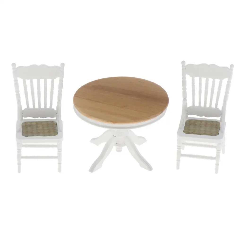 Cute Wooden Dollhouse Furniture Mini Table and Chairs Set 1 12 Scale Accessories for Doll Kitchen Dining Room Decor