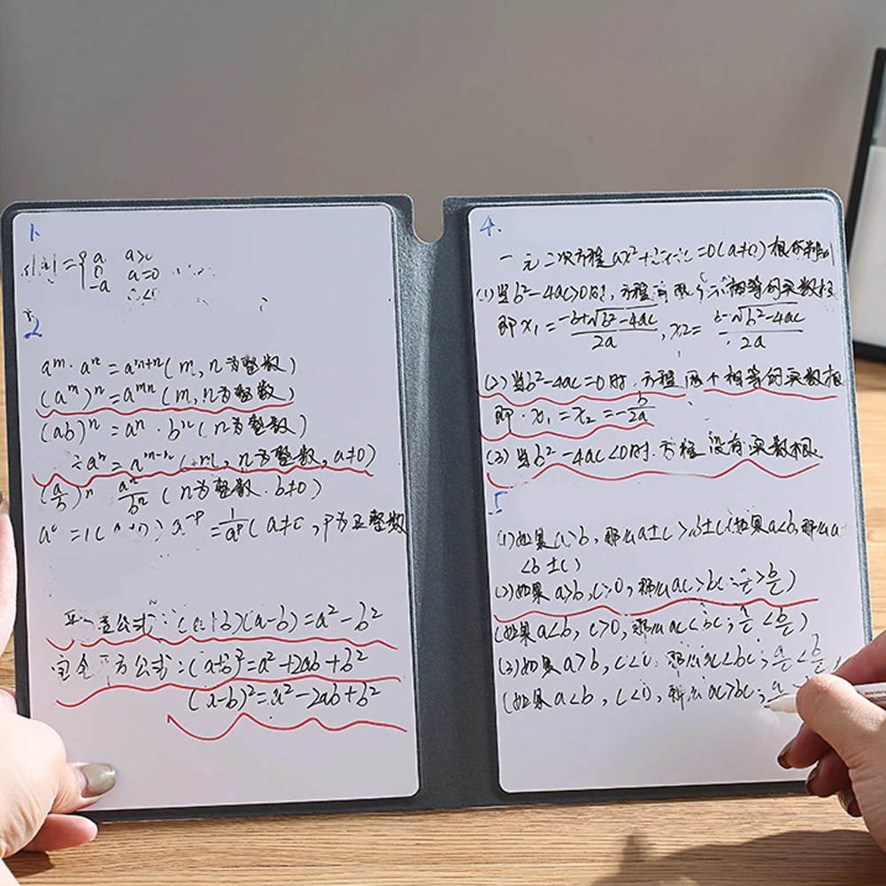 ไวท์บอร์ดขนาดเล็กลบได้3ปากกาสีแบบแห้งลบได้สมุดโน๊ตไวท์บอร์ดสำหรับนักเรียนทำจาก PU ปกหนังลบได้