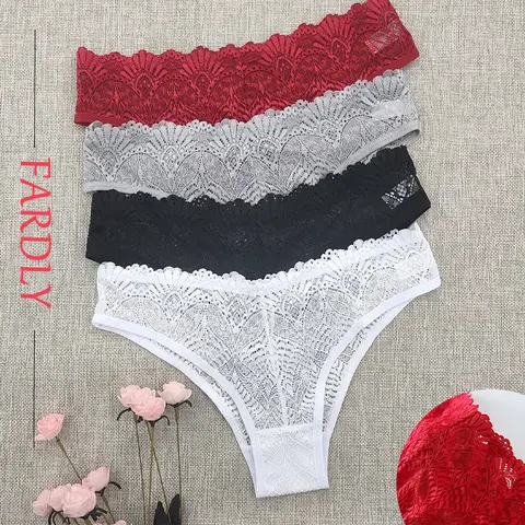 3pcs Exquisite Lace Hollowed Out Charm Tempt Female Underwear Sweat Wick Breathable Women's Panties Comfortable Cool Lingerie