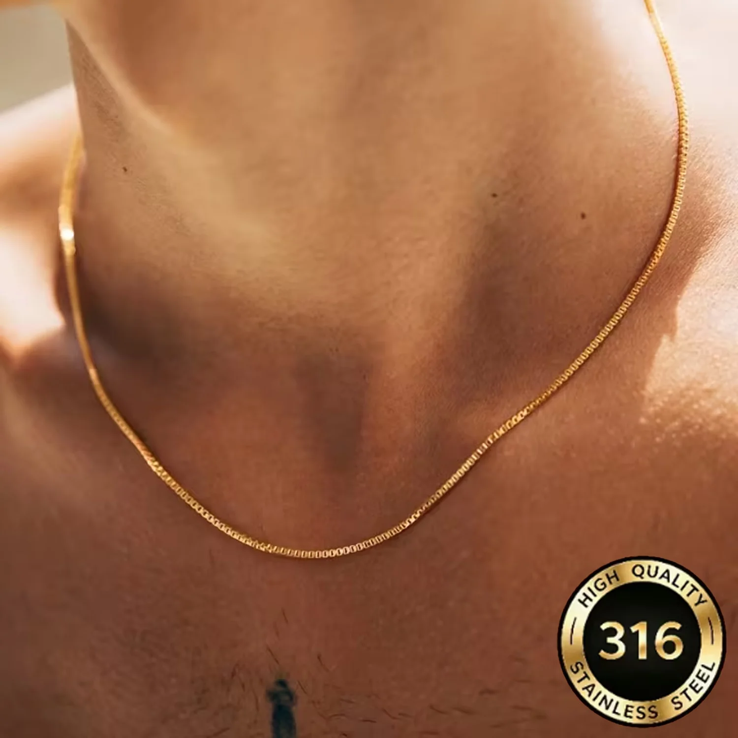 1PC 18k Gold-Plated 2mm Classic Box Chain 316L Stainless Steel DIY Jewelry Accessory for Everyday Wear And Gift