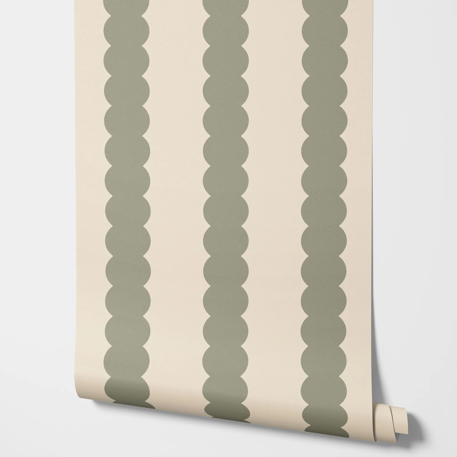 Sage Green Scallop Peel & Stick Wallpaper,Light Stripe Wall Art Wall Mural For Room Decor,Self-adhesive Or Traditional Non-woven