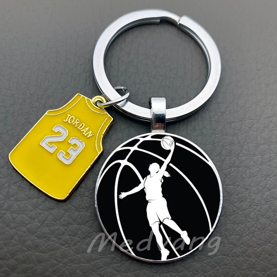 Basketball silhouette glass keychain creative jersey keychain pendant basketball enthusiast jewelry gift keychain