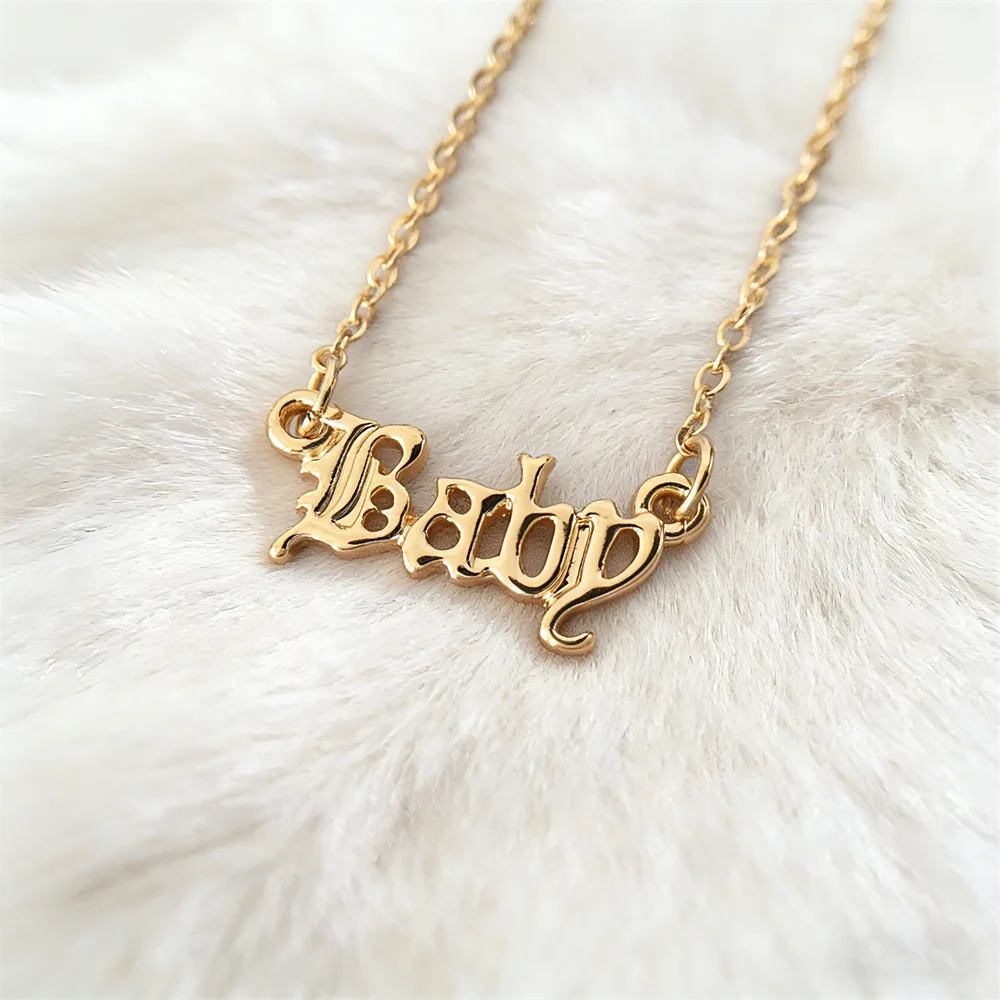 New Fashion Jewelry Gold Color Small Cute Pendant Necklace \'Baby\' \'Babygirl\' \'Amor\' \'Angel\' Pendant Necklace For Women Girl Gift