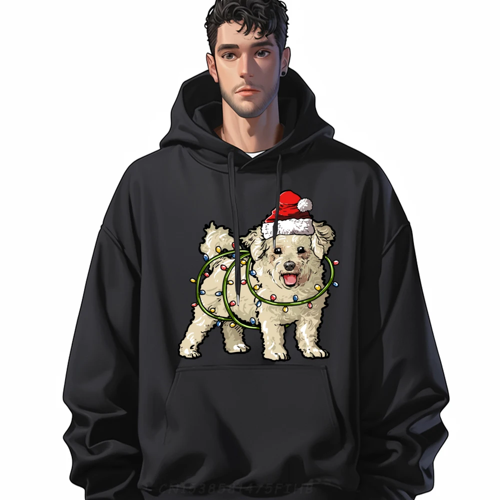 

Cute Bichon Frise Santa Christmas Tree Lights Xmas Graphic Pullover Men's Shirts Street