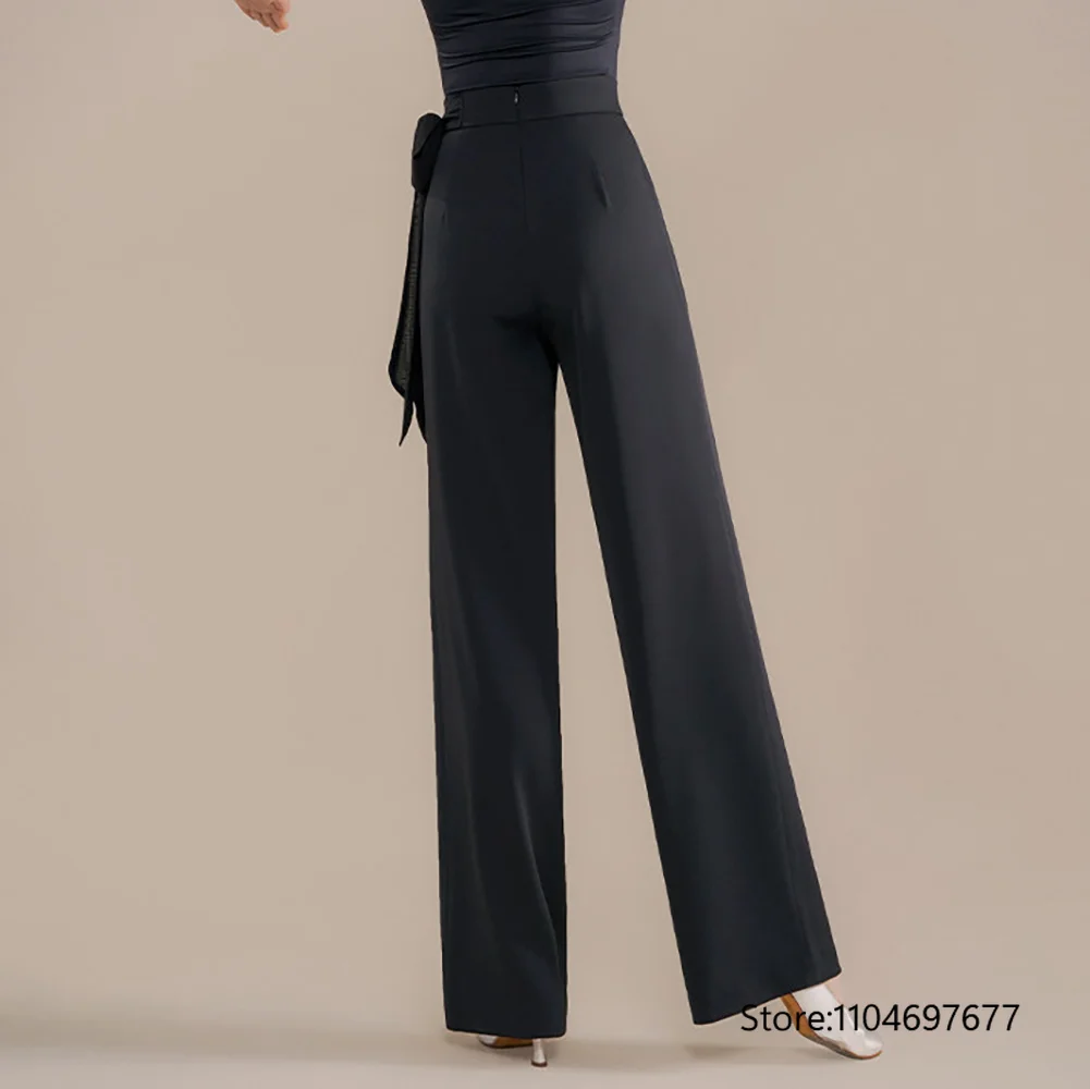 Women's Ballroom Dance Straight Leg Pants Standard Quick Step Pants Black New Brown High Waist  White Tango Latin Pants