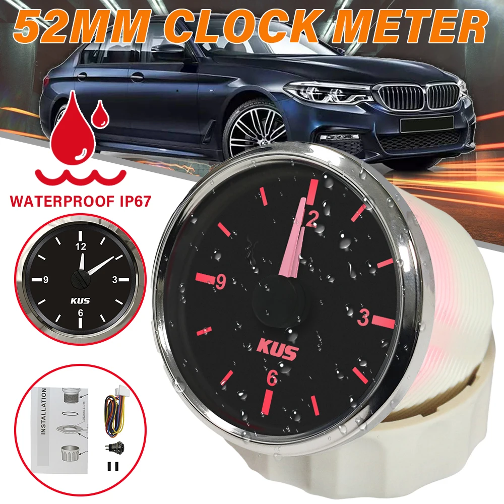 

KUS автомобильные лодки универсальные часы 12 В/24 В с красной подсветкой 52 мм круглые аксессуары для авто яхт 12 часов