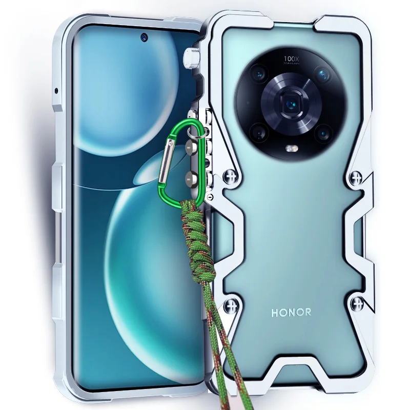 

Zimon Luxury Armor Metal Aluminum Phone Bumper For Honor Magic5 Magic 5 4 3 Pro Lite Cover Mechanical Purely Handmade Skull Case