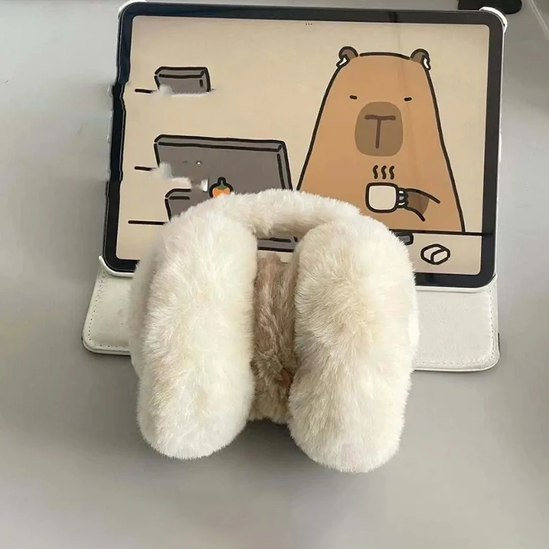 ใหม่ Capybara Faux กระต่ายผมฤดูหนาวรวมทุกอย่าง Muffs หู Anti-freeze Plush Earmuffs Full Finger ถุงมือ