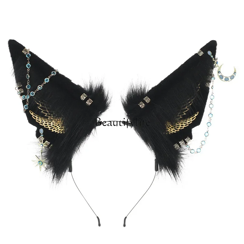 Comic-Con Props Dark Hair Accessories Simulation Beast Ears Headband Handmade Retro Western Regions Headdress