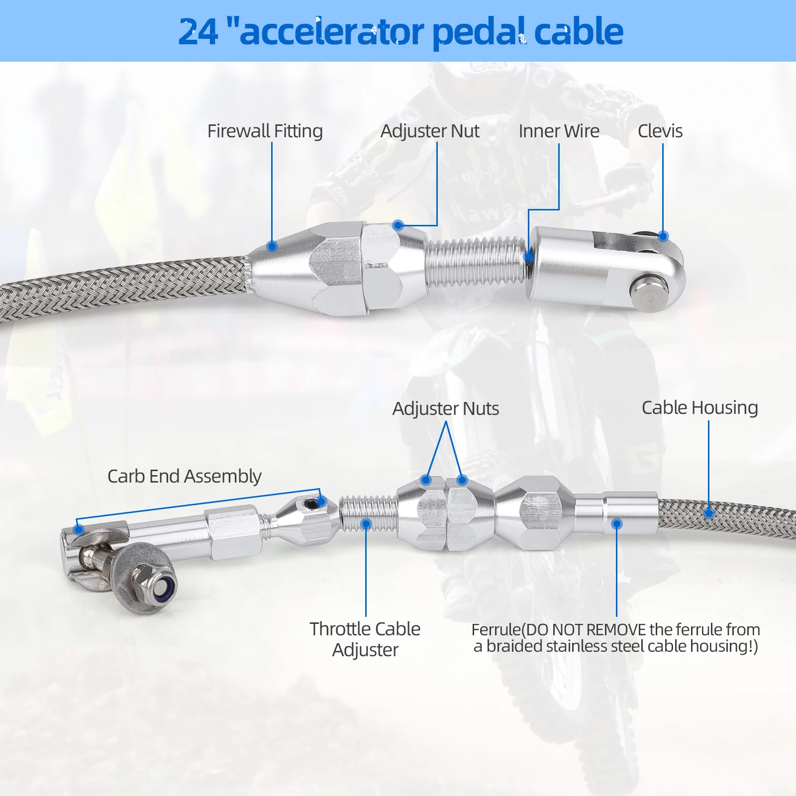 Stainless Steel Braided 24/36 inch Throttle Gas Cable Kit For 97-07 Chevrolet/Chevy LS1 Engine 4.8L 5.3L 5.7L 6.0L