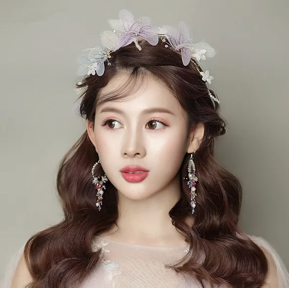 Party Hair Accessories Girl Flower Wreath Crown Bride Bridesmaid Hairband Headdress White butterfly Dragonfly Floral Headband