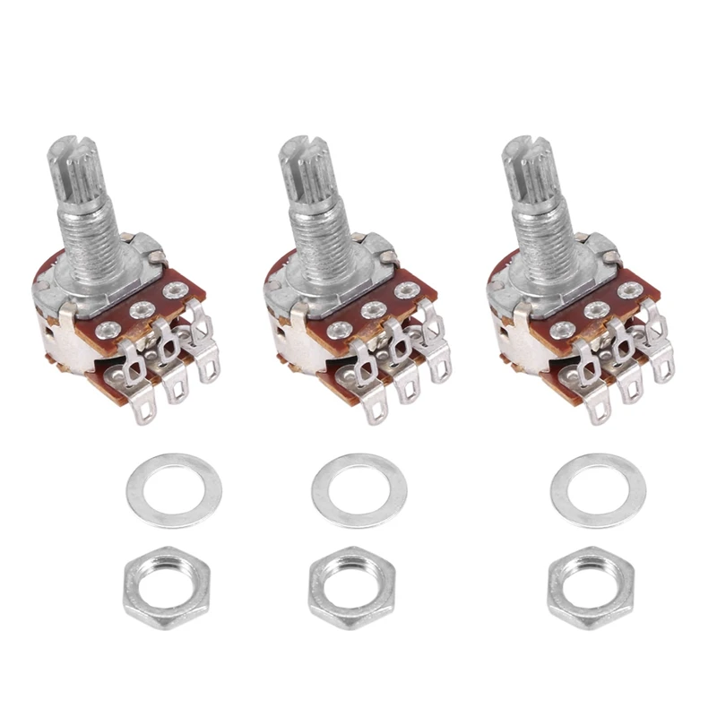 3 Pcs Double Balance Stacked Knurled Stalk Guitar Bass Volume Tone Control Pots Potentiometer Switch MN25K