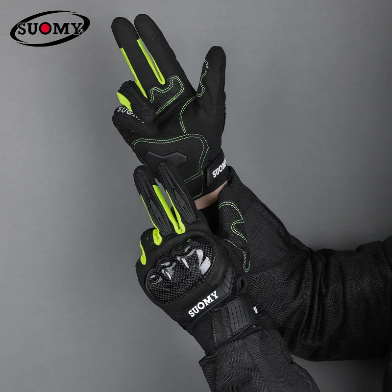 Newest SUOMY Summer Motorcycle Full Finger Gloves Breathable Outdoor Bicycle Riding Sports Protective Motocross Gloves