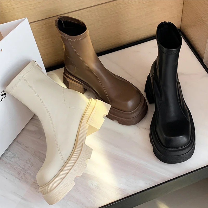 

Осенне-зимние женские ботинки челси, элегантные тонкие эластичные туфли на толстом каблуке, современные короткие Botas Para Mujer