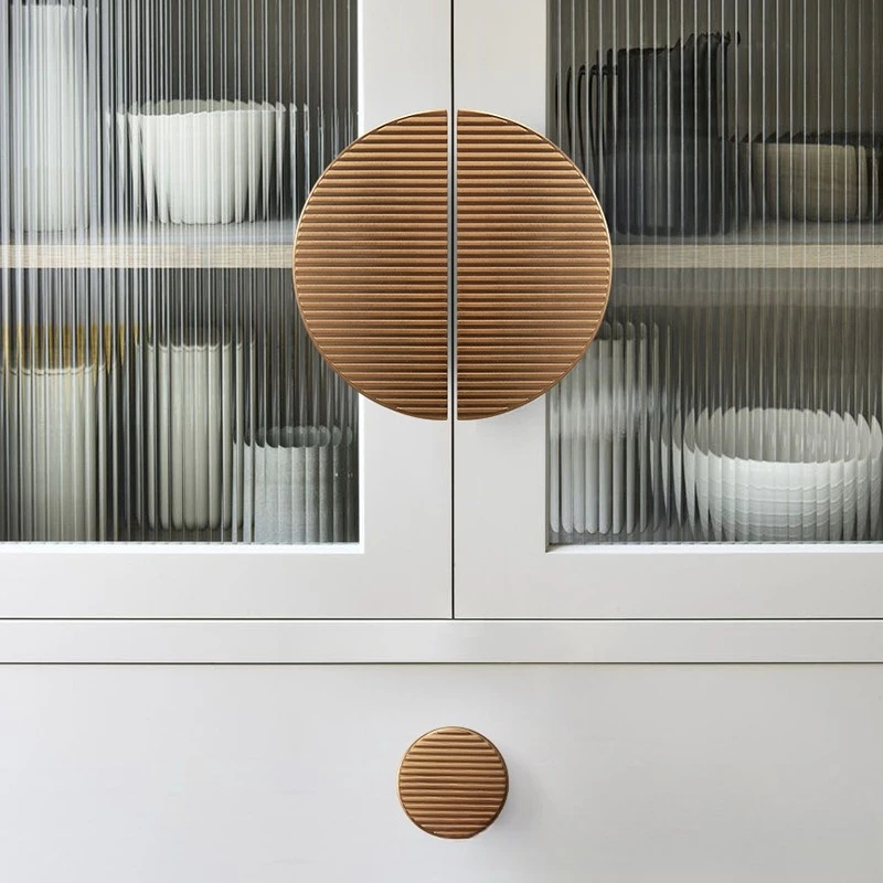 French tea gold handle solid wood furniture wardrobe door cabinet drawer kitchen new Chinese bathroom handle semi-round