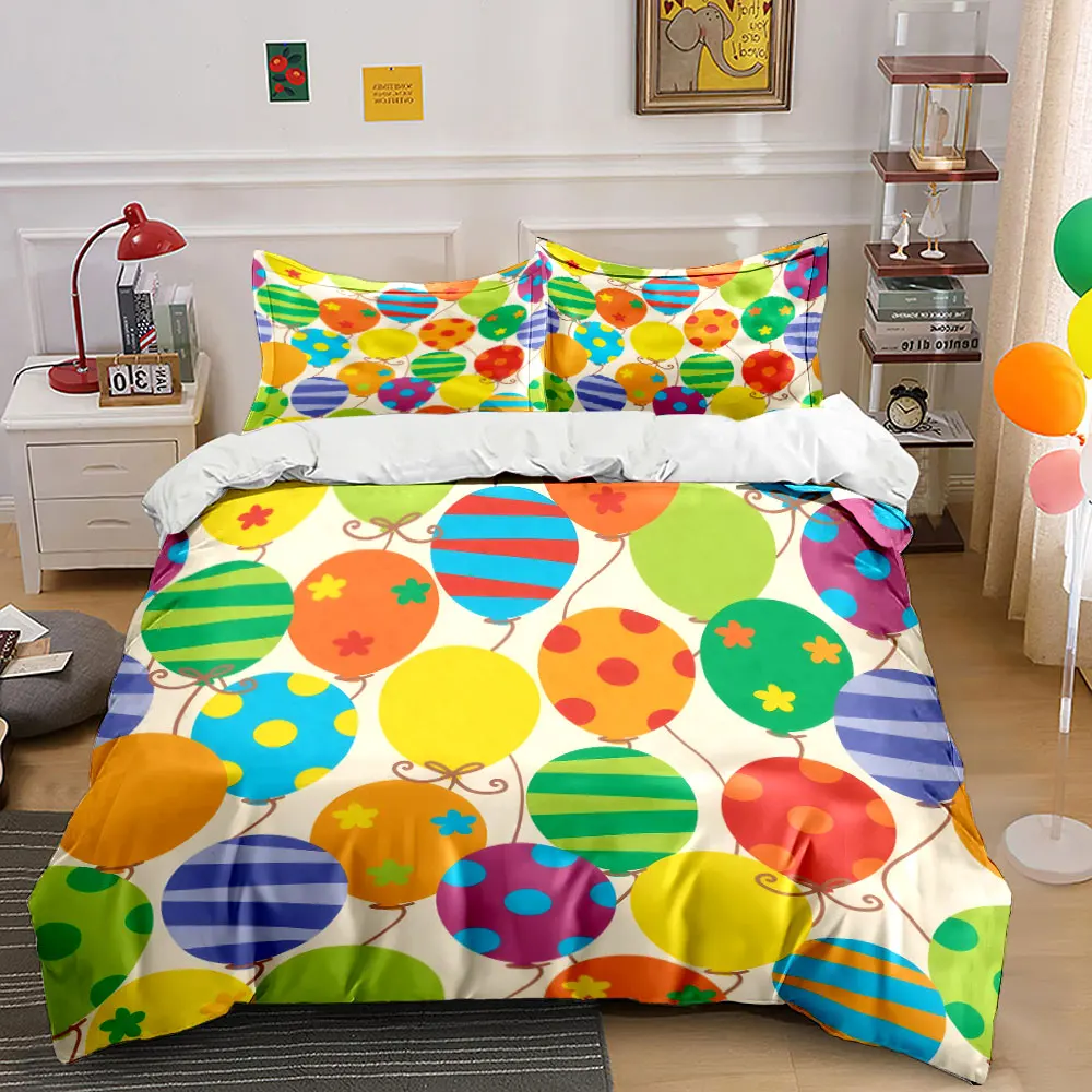 Colorful Balloon Party Decoration Set Bedding Set with 1 Duvet Cover 2 Pillowcases Single Double King Queen, Gift