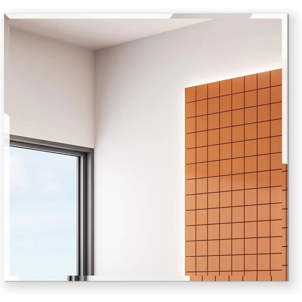 

24-дюймовое квадратное зеркало для ванной комнаты со скошенным краем - Небьющееся настенное декоративное стекло с защитной задней панелью для гостиной