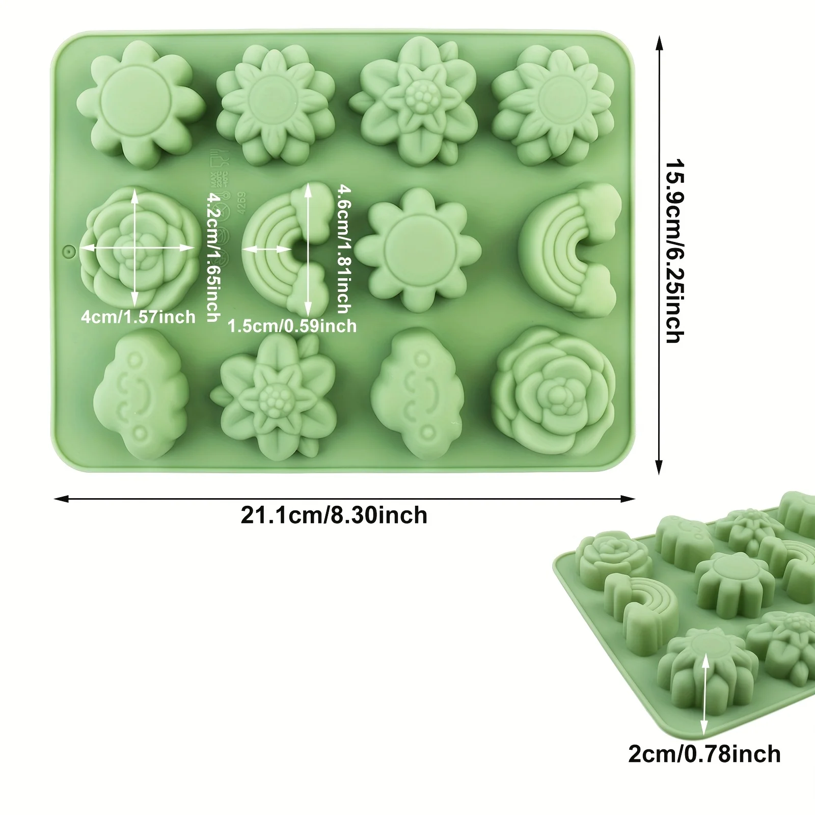 A Set of Various Silicone Molds for Candy, Cookie Molds, Chocolate Molds, Suitable for Making Cake Decorations, Chocolate, Candy, DIY Cookies, Small Breads, Green