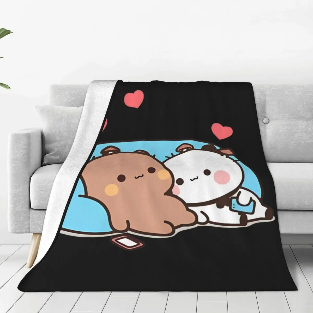 Bear And Panda Bubu Dudu Balloon Skateboard Blanket Print Plush Throw Blanket For Couch Chair Picnic Flannel Bedspread Bed Cover