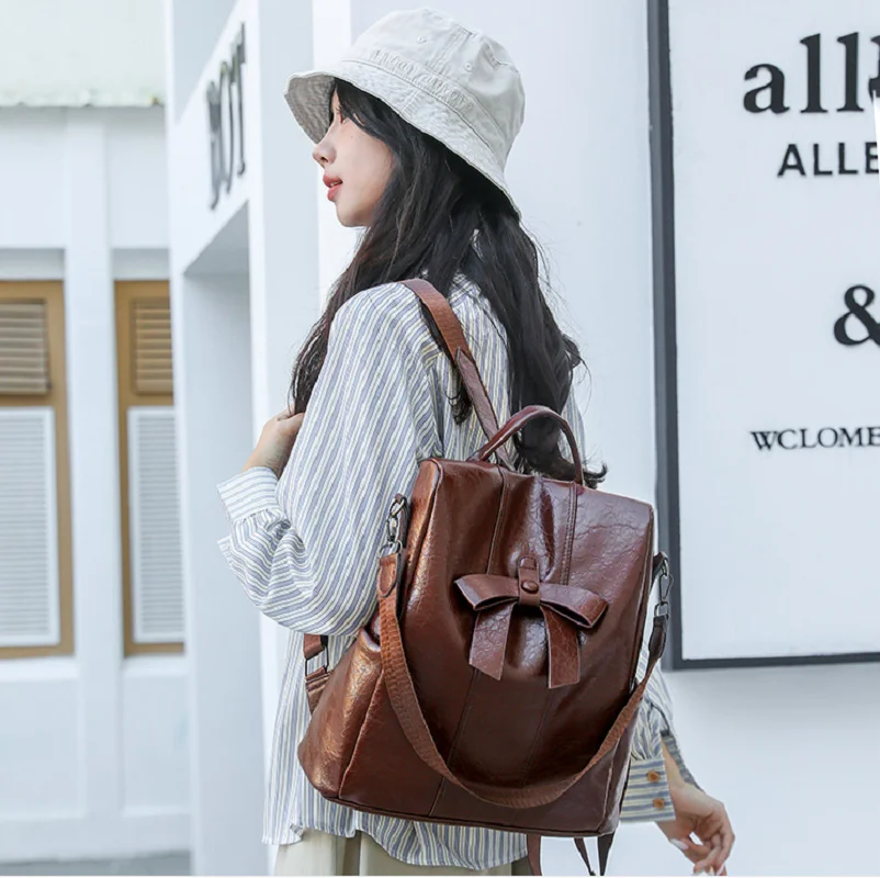 New Women's Fashion High Quality Soft Leather Travel Backpacks Large Capacity Anti Theft Shoulder Bags Notebook School Bag Totes