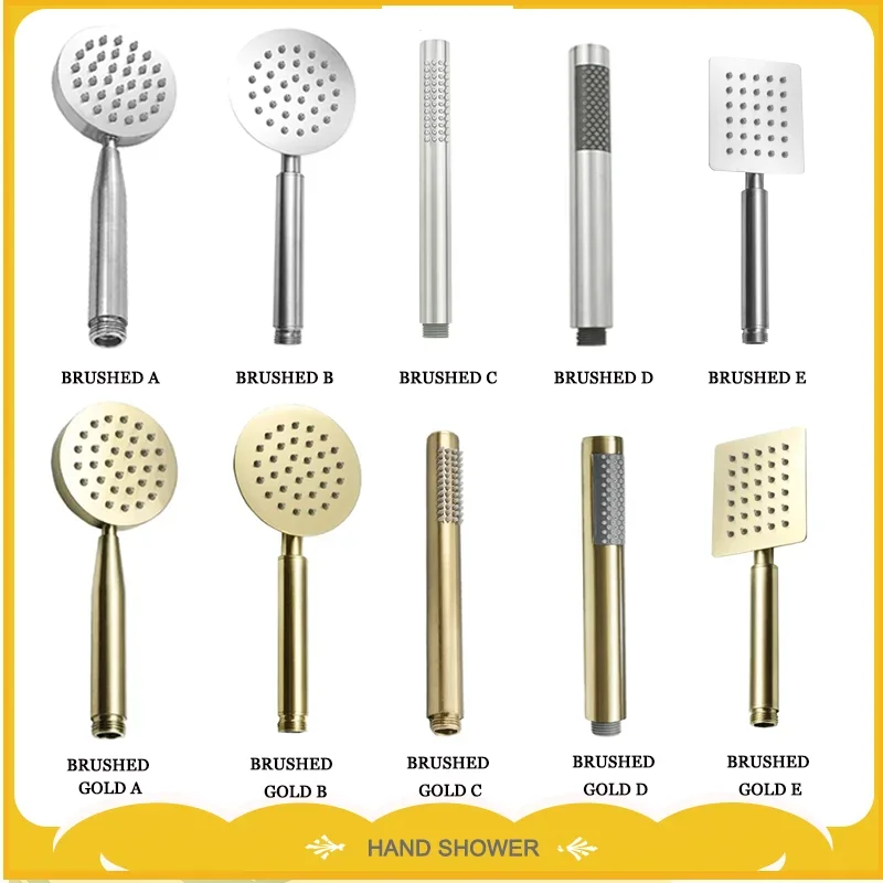 Brushed Gold Handheld Shower Head Bathroom Brass Stand Stainless Steel Handheld Shower 1.5M Hose Shower Accessories
