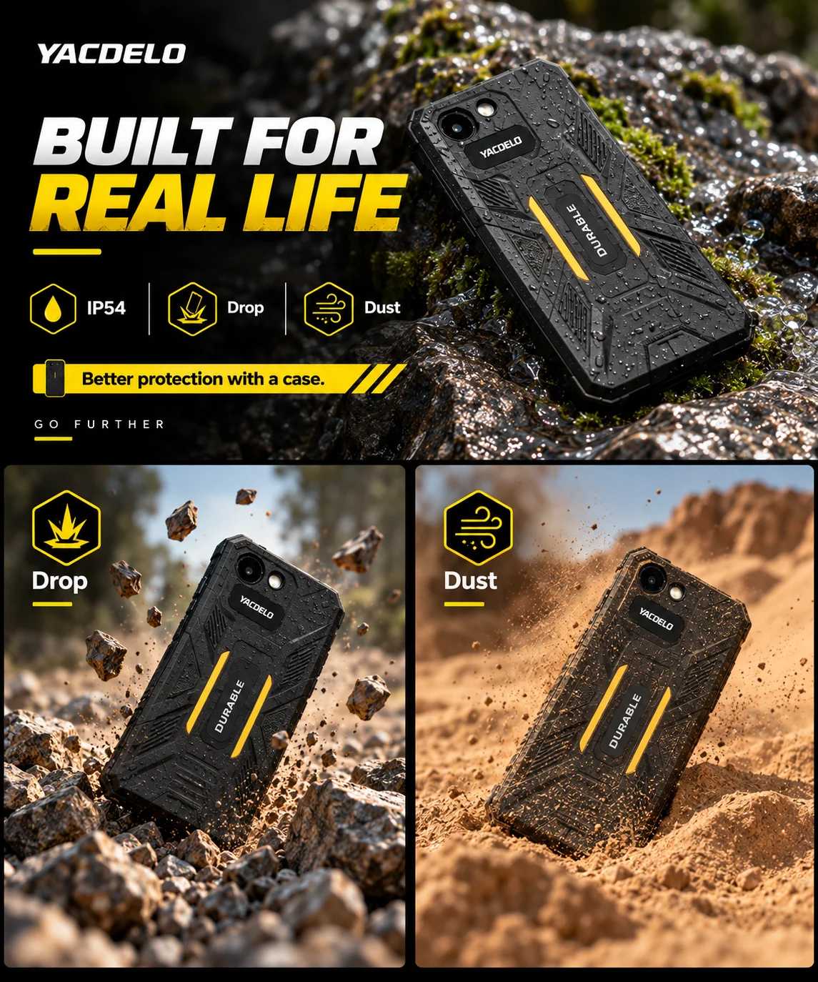 YACDELO ROCK V1 Mini Smartphone Compact Size 4.96' Display 3GB 32GB Removable 3000mAh Battery Android 16 GO Light Weight Phone