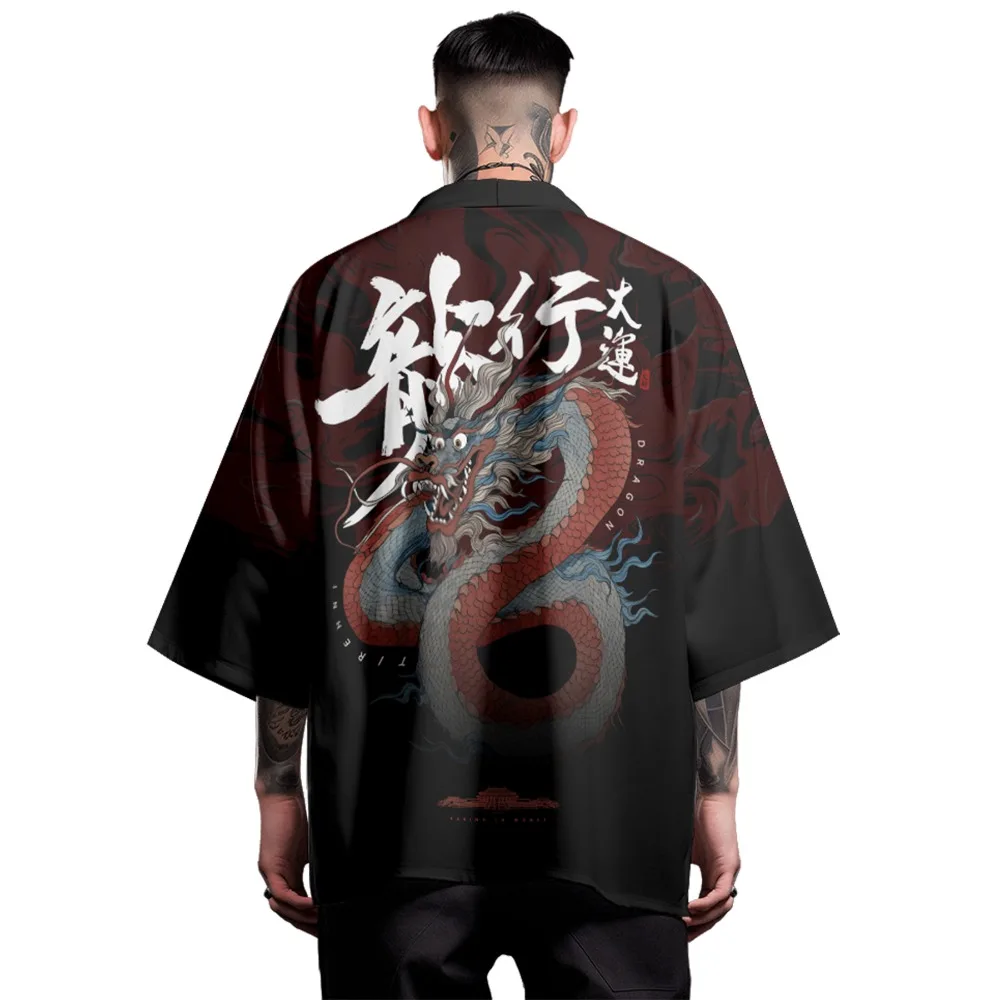 

Summer Kimono Hawaiian Shirt Streetwear Dragon Kimono Men Streetwear Cardigan Beach Bathrobe Women Yukata Japanese Clothes Haori