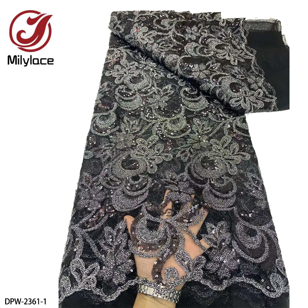 

African Sequin Lace Fabric High Quality French Embroidery Lace Fabric Materials for Women Party Dress 5Yards DPW-2361