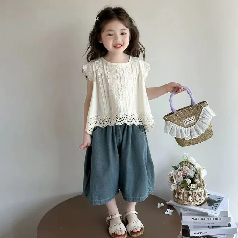 

Stylish and casual summer thin denim wide-leg pants set for girls2026New Summer Two-Piece Set