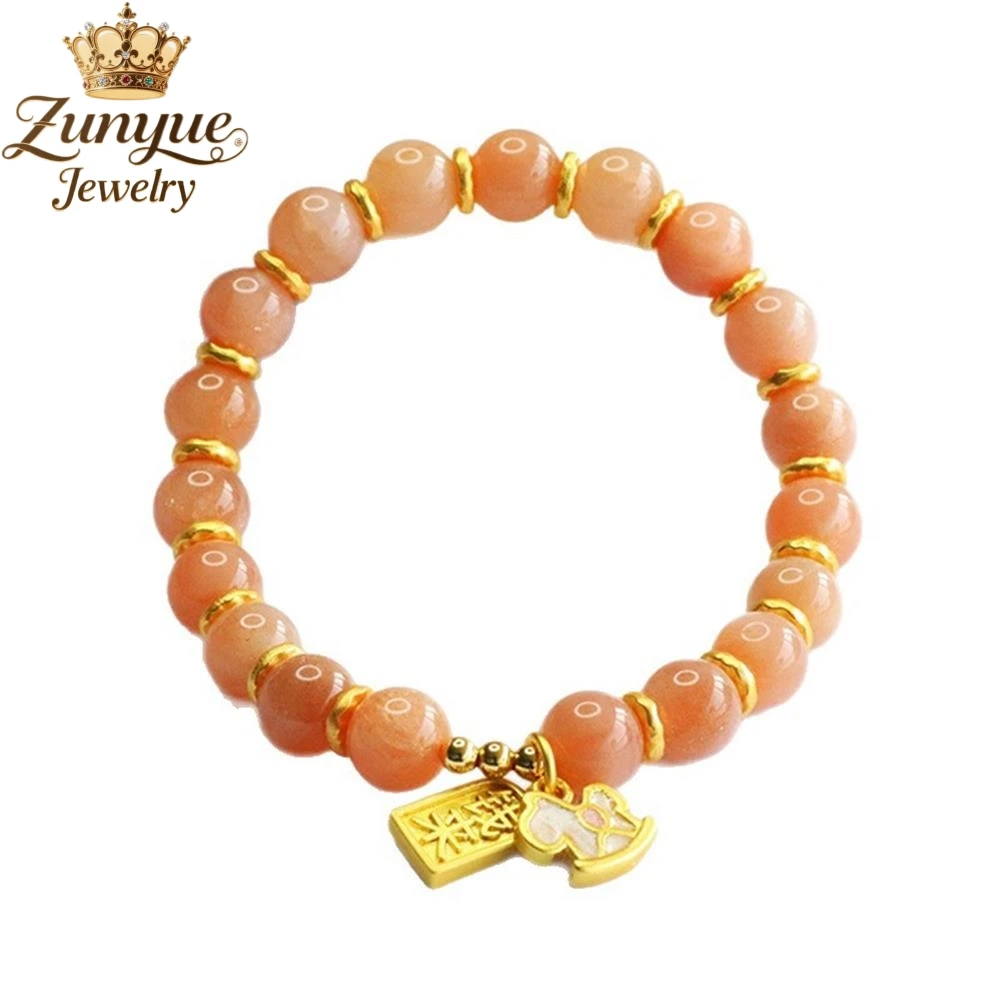 Natural Orange Moonstone Crystal Bracelet Luxury Quality Jewelry Exquisite Elegant Charms Popular Fashion Jewelry Young Gift